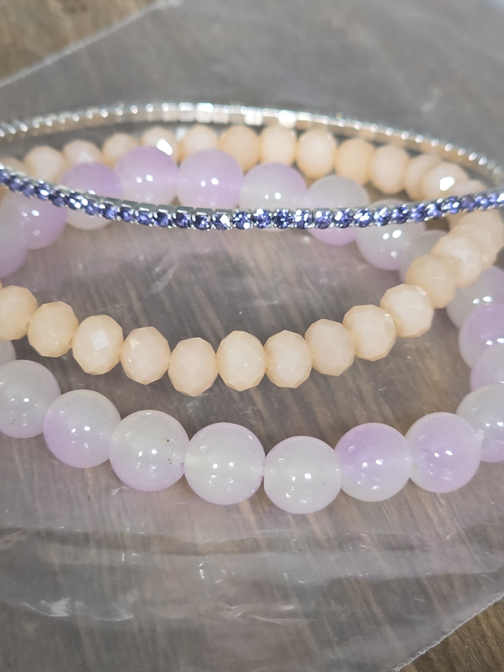 Elegant Lavender & Peach Beaded Stretch Bracelet Set